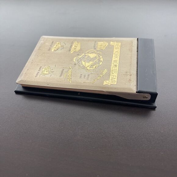 New York Worlds Fair Metal Note Pad Holder Graphics Heliport Sky Ride Monorail - Picture 7 of 9